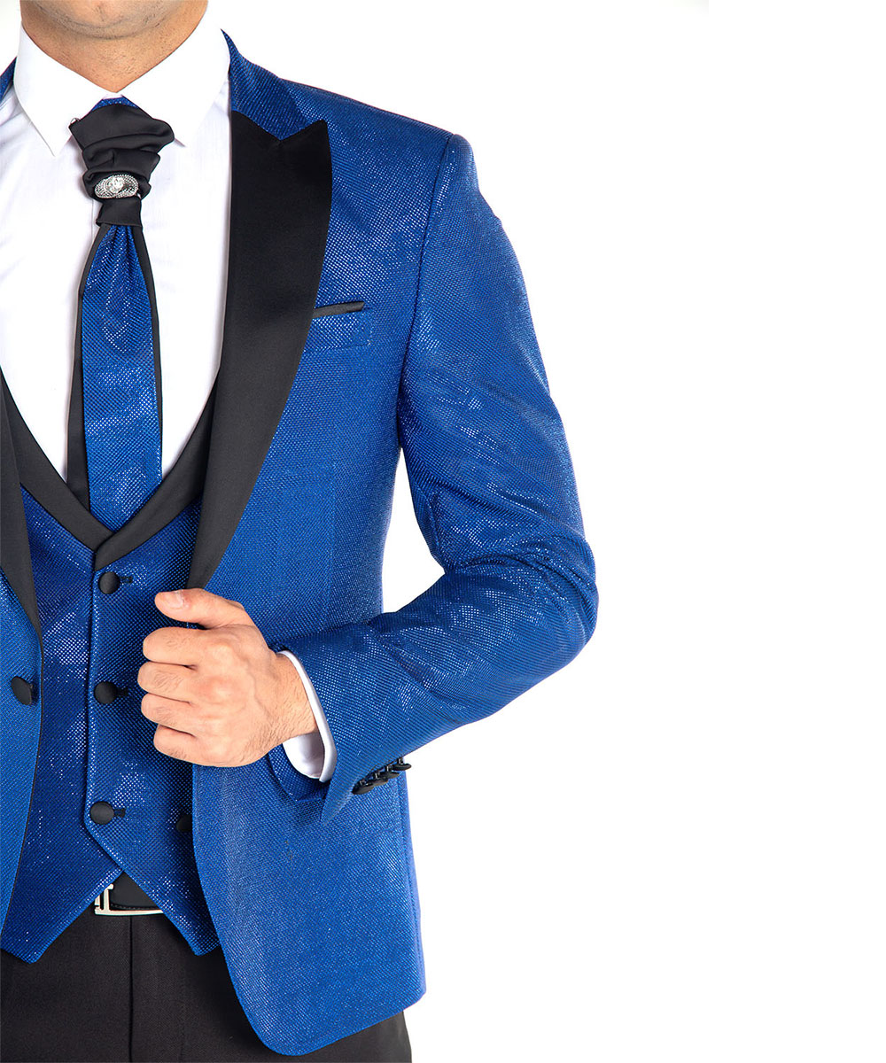 Anzug-Bühne-Sakko Slim Fit Hochzeitsanzug in Blau Glanz 